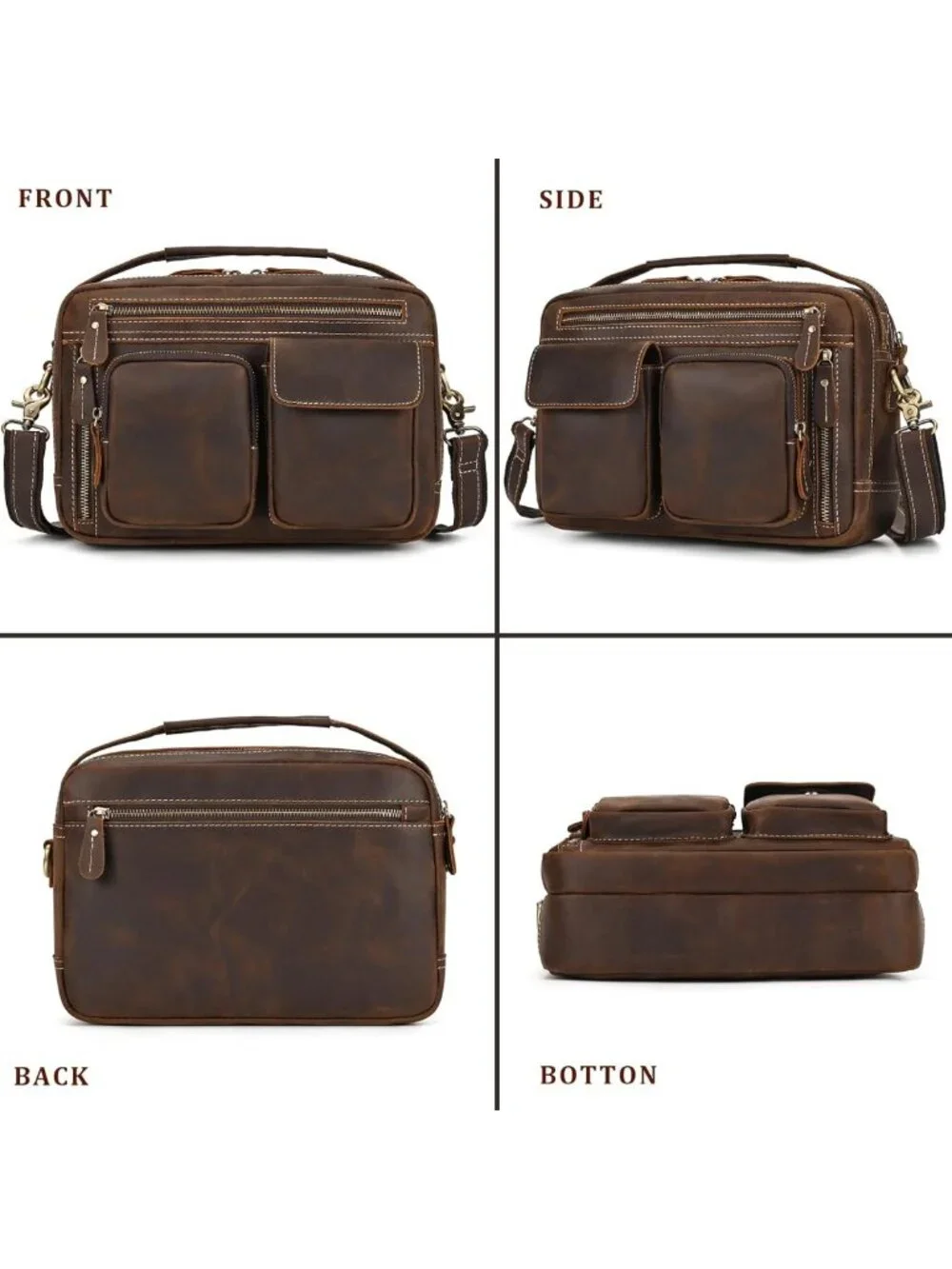 Stylish Full Grain Leather Messenger Bag for Men - Crossbody Travel & Work Purse